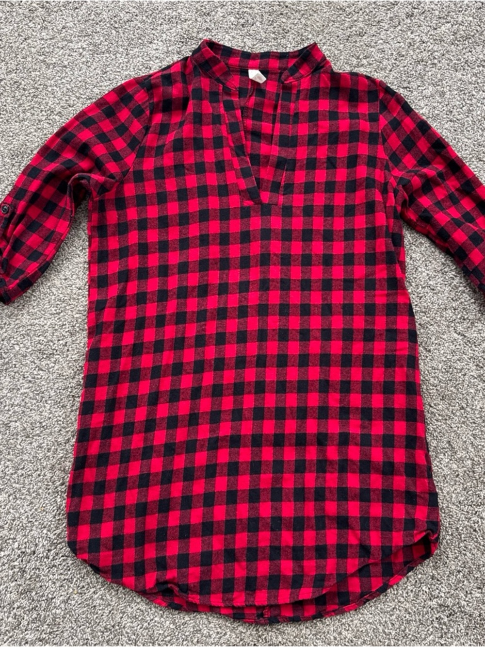 Flamingo Urban Women’s Small Red and Black Buffalo Check Tunic Top 3/4 Sleeve